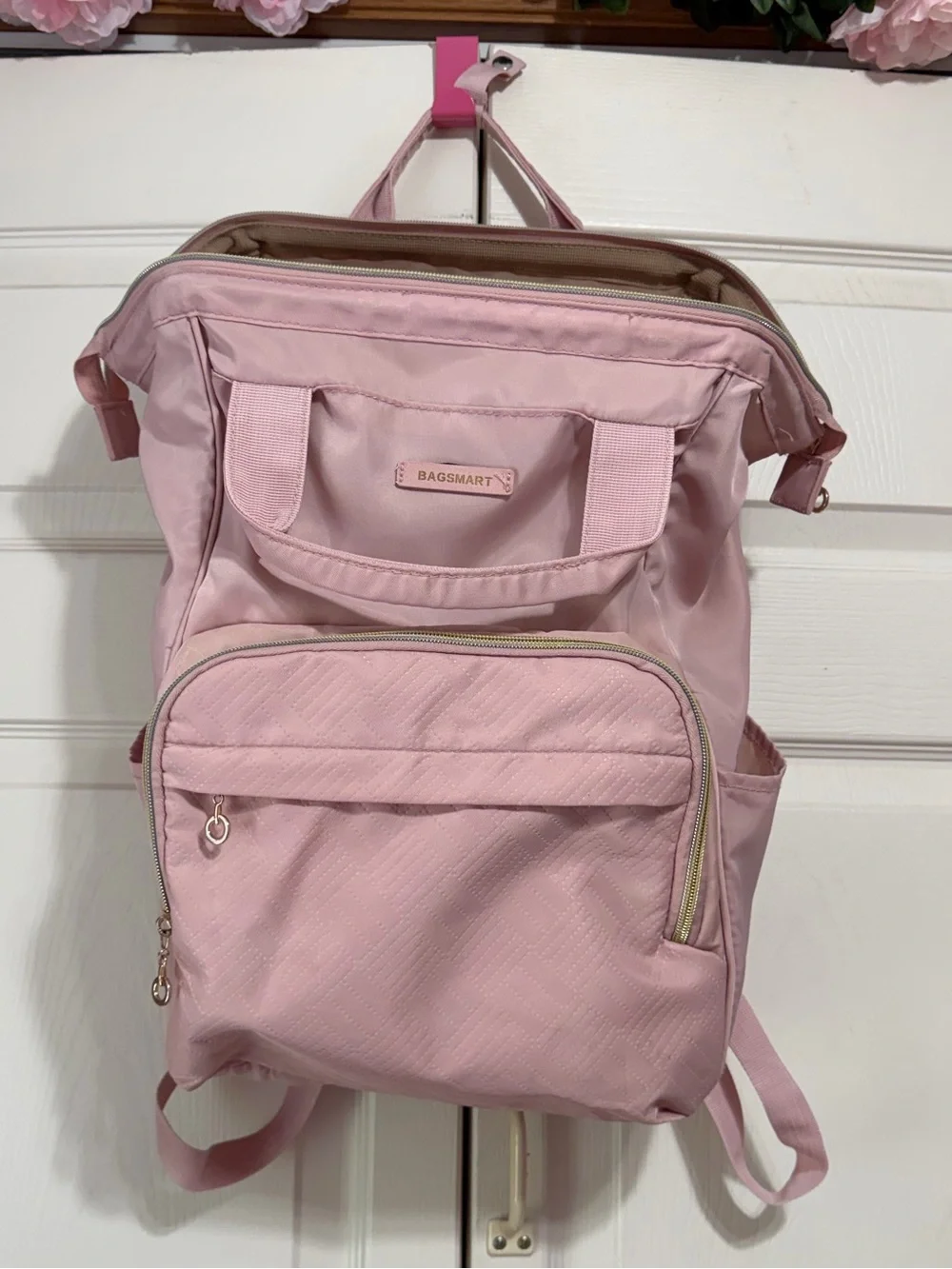 BAGSMART Pink Convertible Backpack Tote for Women